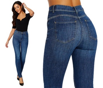 SPODNIE OCIEPLANE JEANSY DAMSKIE PLUS SIZE RURKI PUSH UP