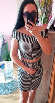 KOMPLET W PASKI TOP + SPÓDNICZKA z ZAMKIEM S/M