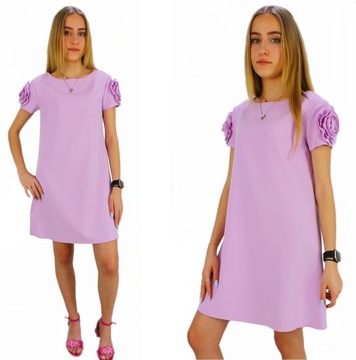 ELEGANCKA TRAPEZOWA SUKIENKA KOMUNIA WESELE 158