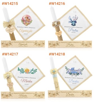 Szatka i świeca do chrztu GRAWER data imię chrzest