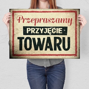 BLACHA DUŻA METAL PRZEPRASZAMY PRZYJĘCIE TOWARU