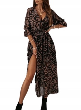 MODNA SUKIENKA DAMSKA LETNIA ZWIEWNA Z ROZCIĘCIEM