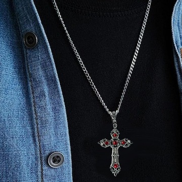 Naszyjnik z krzyżem Wiara z czerwonymi kryształkami Metal Mężczyźni Kobiety Goth