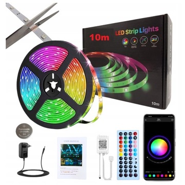 TAŚMA LED 10M Ledy RGB 5050 Listwa 230v 12v APLIKACJA KOLOROWA NA PILOTA