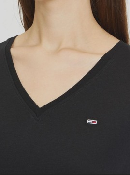 Tommy Jeans t-shirt koszulka damska czarna v-neck DW0DW14617-BDS S