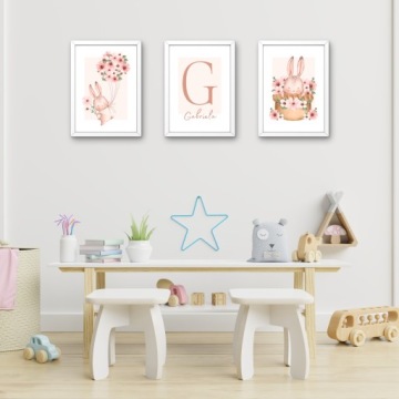 КАРТИНКИ ДЛЯ ДЕТСКОЙ КОМНАТЫ A3 НАБОР ПОСТЕРОВ ЗАЙЧИКИ ЖИВОТНЫЕ ЦВЕТЫ