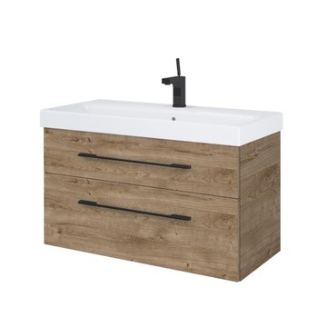 ELITA SZAFKA ŁAZIENKOWA Z BLATEM DĄB CANELA NATURAL FRAME 100 CM ZESTAW