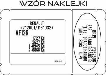 NAKLEJKA ZNAMIONOWA RENAULT TABLICZKA ZNAMIONOWA