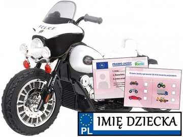 stabilny dziecięcy motorek CHOPPER na akumulator POLICE + tablica IMIĘ