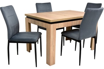 SOLIDNY stół 80x120 rozkładany do 160 SONOMA i 4 TAPICEROWANE krzesła SZARE