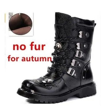 Men Military Boots Genuine Leather Motorcycle Boots men's Punk Boots warm