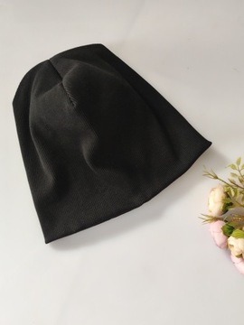 Czapka czarna podwójna prążek męska unisex wiosna/jesień