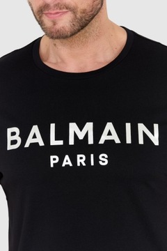 BALMAIN Czarny t-shirt męski ze srebrnym logo 2XL