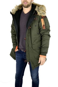 SUPERDRY Kurtka męska zielona khaki kaptur (XXL)