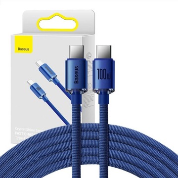 Kabel Przewód USB-C do USB-C Baseus Crystal Shine, 100W, 1.2m (niebieski)