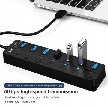 Porty USB 7, USB 3. 0 LED HUB