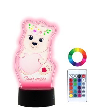 Lampka Nocna z Nadrukiem 3D LED Miś z Sercem Imię