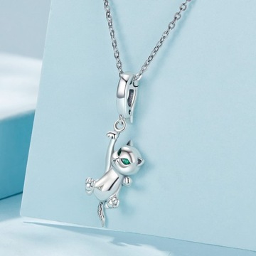 G754 Серебряная подвеска в виде котенка с подвеской на кнопке