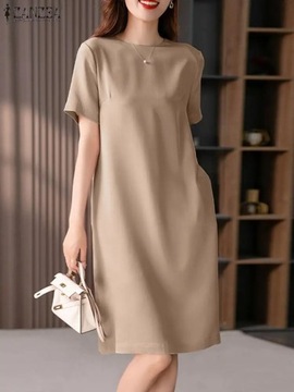 Summer Fashion Short Sleeve Solid Dress ZANZEA Wom