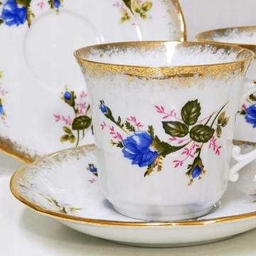 004 SERWIS KAWOWY 1/3 Róża Niebieska KAMELIA MALCER PORCELANA