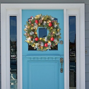 Световой рождественский венок с гирляндой из сосновых шишек, 40 см.