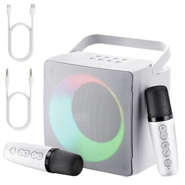 MASZYNA KARAOKE BLUETOOTH 5.0 GŁOŚNIK 2 MIKROFONY BEZPRZEWODOWE LED USB