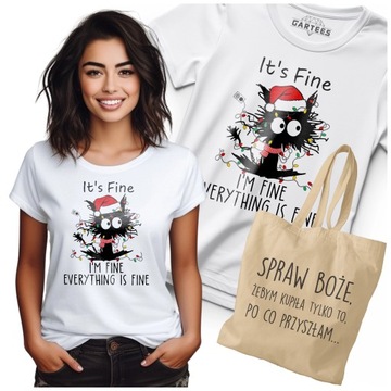 KOSZULKA KOT IT'S FINE ŚMIESZNY PREZENT POD CHOINKĘ TSHIRT TORBA GRATIS