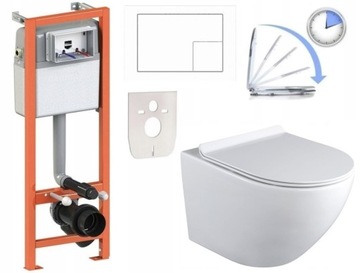 6w1 STELAŻ MISKA WC RIMLESS +DESKA +PRZYCISK BIAŁY