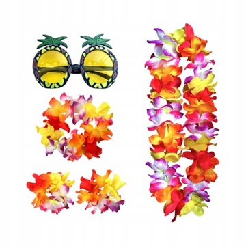 Śliczny hawajski naszyjnik zestaw kostiumów zestaw opasek plażowych stroje taneczne różowa czerwień