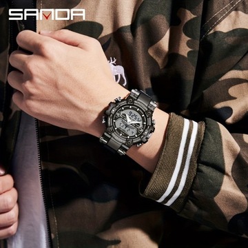 Мужские спортивные часы, цифровые водонепроницаемые кварцевые часы со светодиодной подсветкой и большим размером