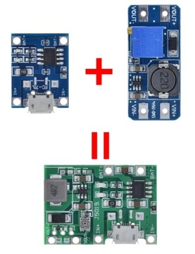 Модуль повышения мощности и BMS 2 в 1 Литий-ионный TP4056 microUSB 1A с регулируемым усилением / 0115