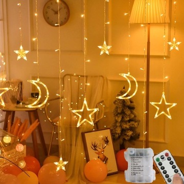 Kurtyna świetlna lampki LED na baterie GWIAZDKI