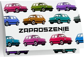 ZAPROSZENIE FIAT MALUCH AUTA SAMOCHODY ZAPROSZANIA URODZINOWE 20x15 cm