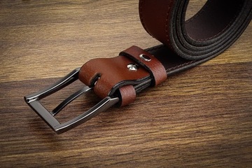 Ремень мужской узкий брючный, коричневый, КОЖА GRACIO