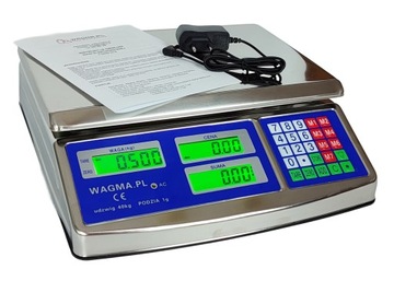 WAGA ELEKTRONICZNA 40 KG / 1g STAL INOX KALKULACYJNA SKLEPOWA MAGAZYNOWA 6V