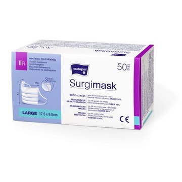 Surgimask IIR Maseczki jednorazowe medyczne 50szt 17.5x9.5cm