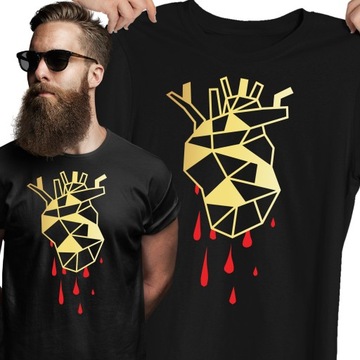 T-SHIRT - geometryczne złote serce gold heart
