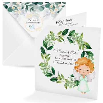 PAMIĄTKA NA KOMUNIĘ Z ŻYCZENIAMI - KARTKA KOMUNIJNA + KOPERTA [300_24]