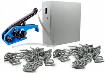 КОМПЛЕКТ ДЛЯ ОБВЯЗКИ ПОДДОНОВ УПАКОВ ПП ЛЕНТОЙ 12ММ + ЗАЖИМЫ + ПП НАТЯЖИТЕЛЬ