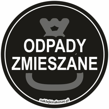 NAKLEJKA NA KOSZ zmieszane CZARNA okrągła ODPADY
