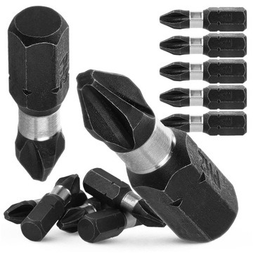 5X KOŃCÓWKA UDAROWA BIT UDAROWY BITY DO WKRĘTARKI MOCNY PH2 25 MM