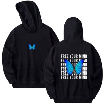 NIEBIESKI MOTYL FREE YOUR MIND Z PRZODU I NA PLECACH BLUZA DAMSKA XS