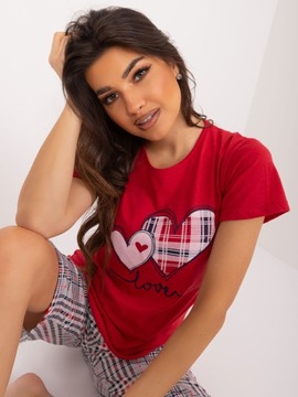 BAWEŁNIANA 100% PIŻAMA ze spodniami 3/4 piżamka damska kr/rękaw 1332 red XL
