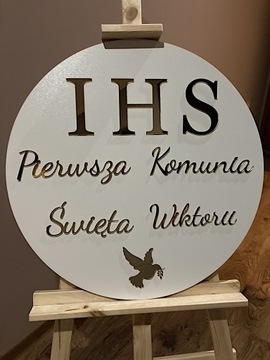 ПЕРВОЕ СВЯТОЕ ПРИЧАСТИЕ Надпись в круге, золотое зеркало, имя или надпись, 50 см