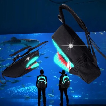 Мужской модный рюкзак с зарядкой через USB, ночной светящийся рюкзак, сумка для ноутбука с акулой