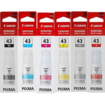 6x ORYGINALNY TUSZ CANON GI43 BK C M Y R GY PIXMA G540 G640 KOMPLET 360ML !