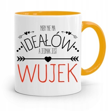 KUBEK ŻÓŁTY PREZENT DLA WUJKA NIE MA IDEAŁÓW z Nadrukiem ze Zdjęciem