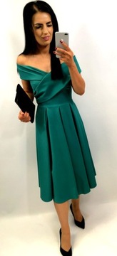 Sukienki na Wesele Marilyn Monroe Midi Rozkloszowana Elegancka Zielona M