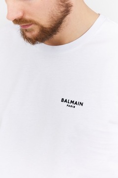 BALMAIN Biały t-shirt męski z aksamitnym logo S