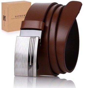 Pasek SKÓRZANY męski Klamra automat BRĄZOWY spodni